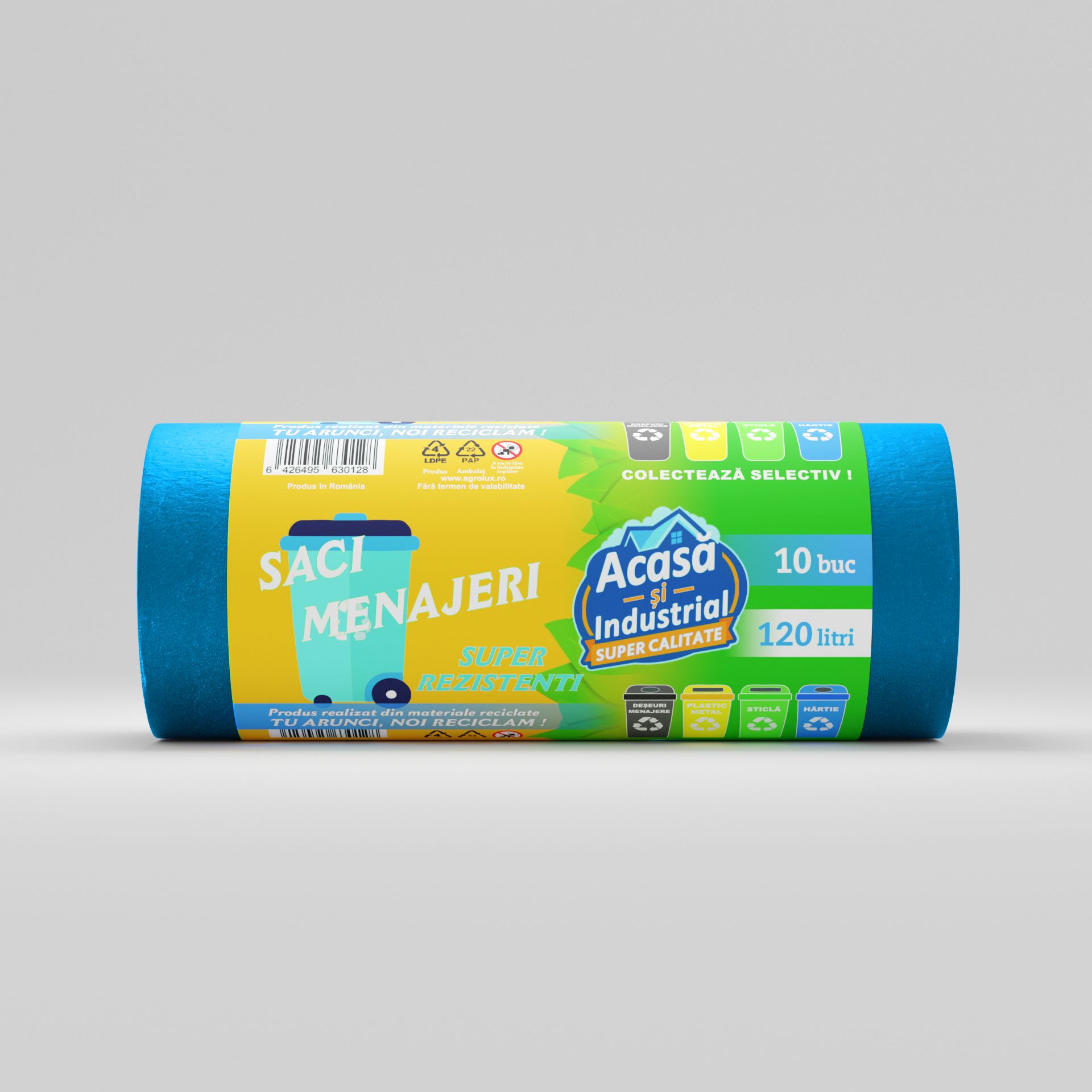 Saci menajeri 120L albastru 10 saci/rola Acasa si Industrial