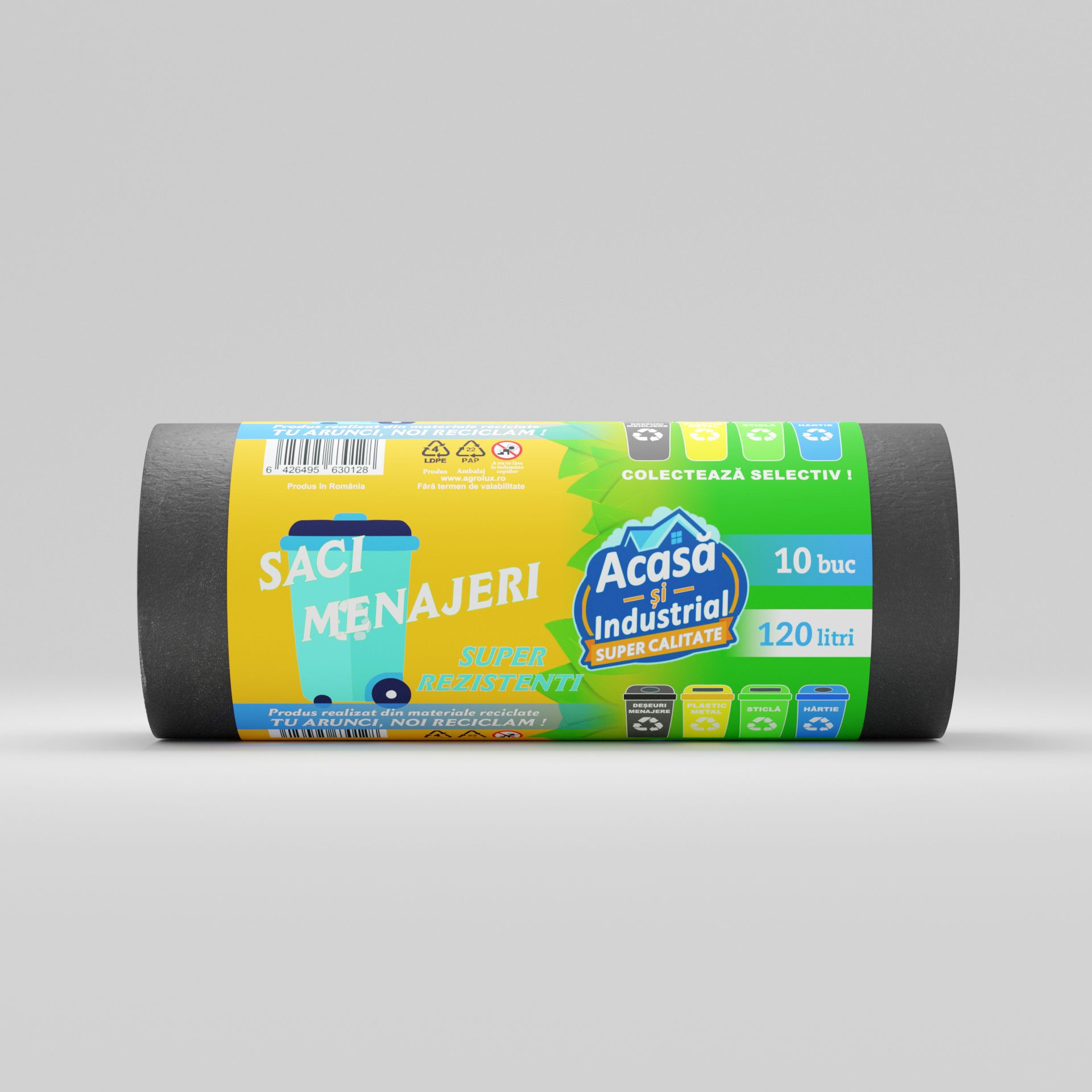 Saci menajeri 120L negru 10 saci/rola Acasa si Industrial