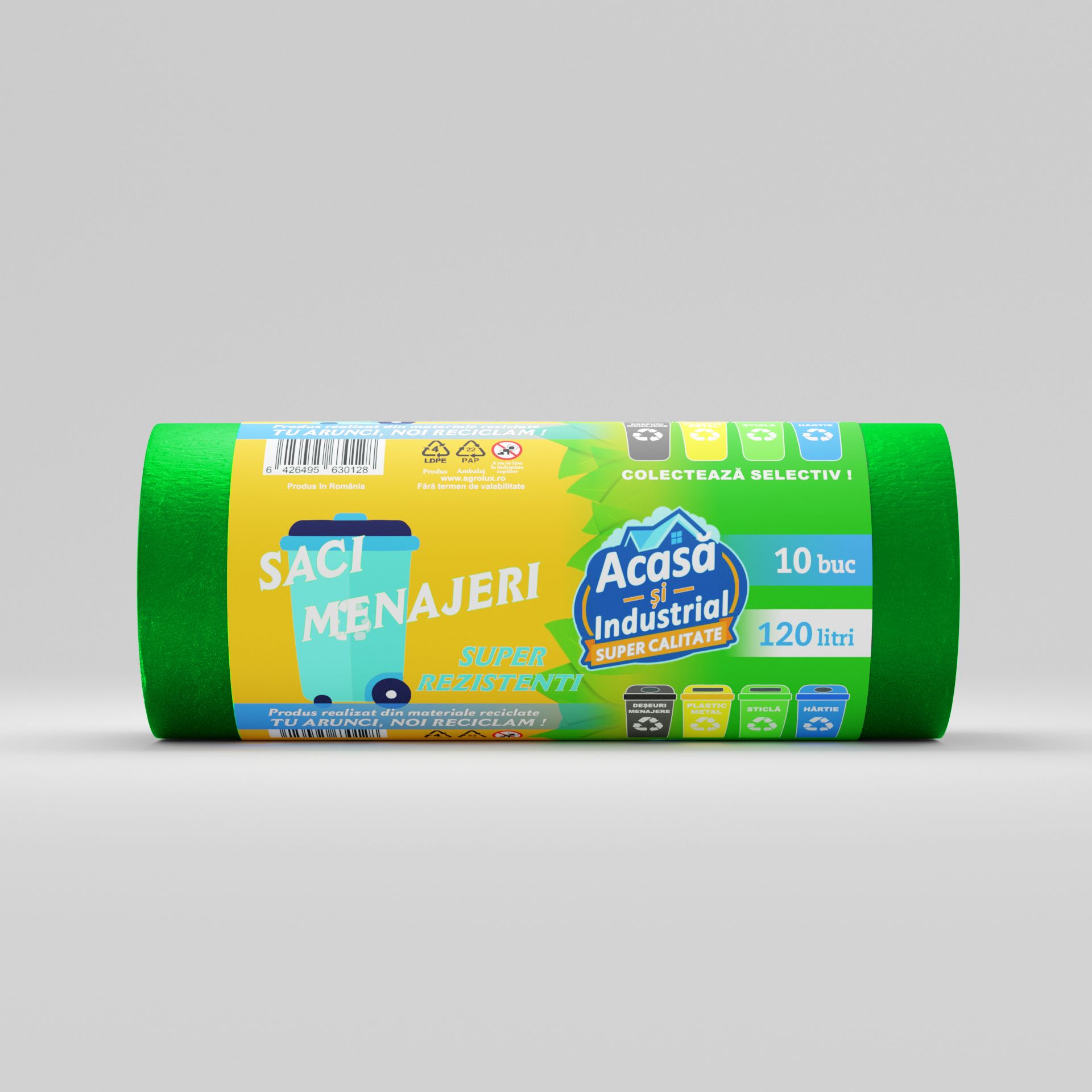 Saci menajeri 120L verde 10 saci/rola Acasa si Industrial