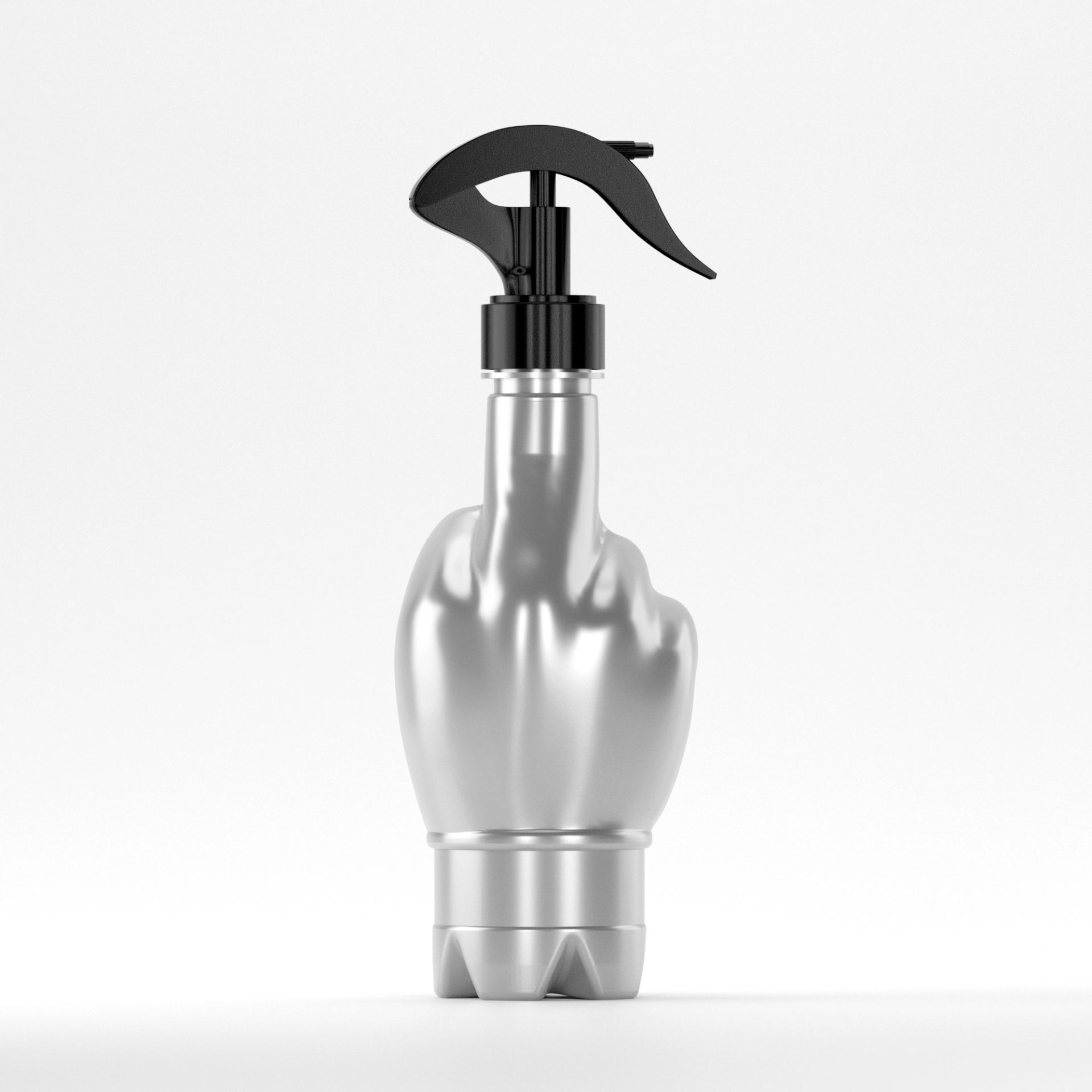 Flacon PET 370 ml Gri – 27 grame – Filet 28mm – cu Pulverizator Negru